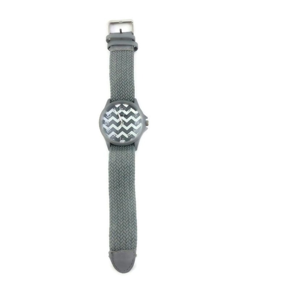 GENEVA Watch Gray Woven Band Zig Zag Face